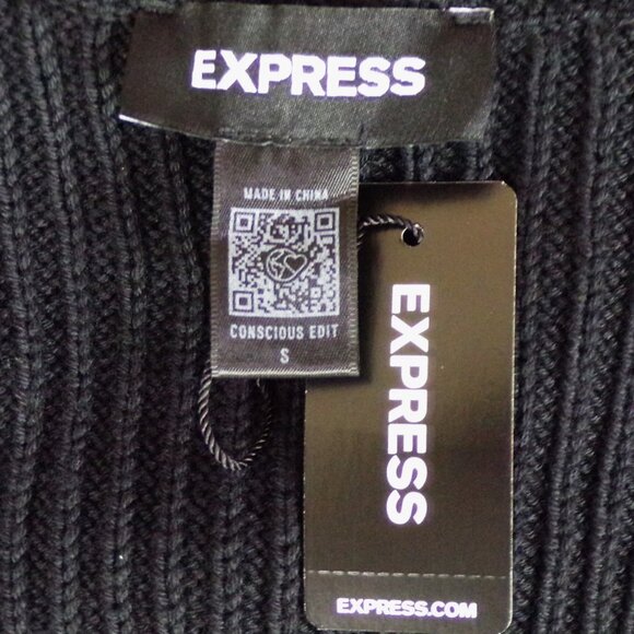 EXPRESS size S black knit short-sleeve turtle-neck pullover top cotton blend - Picture 14 of 16